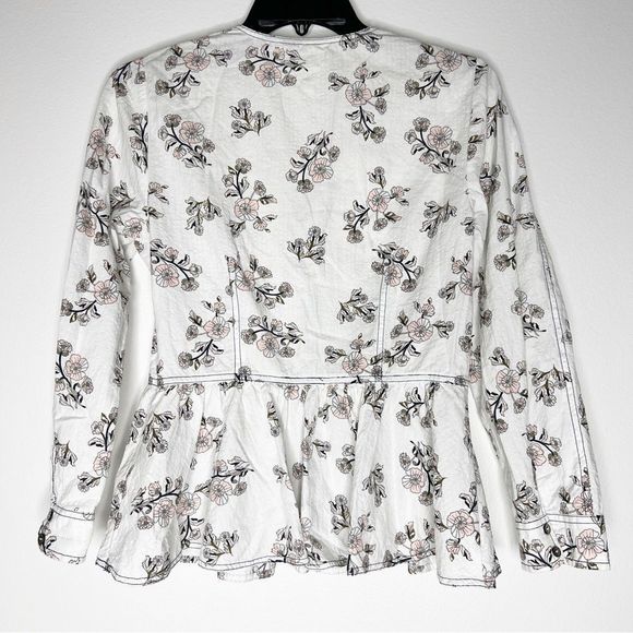 La Vie Rebecca Taylor Camille White Floral Print V-Neck Peplum Top Size S - Picture 4 of 6